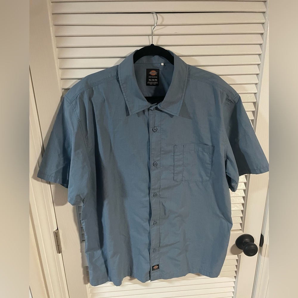 Dickies Blue Casual Button Down Shirt Lightweight Cotton